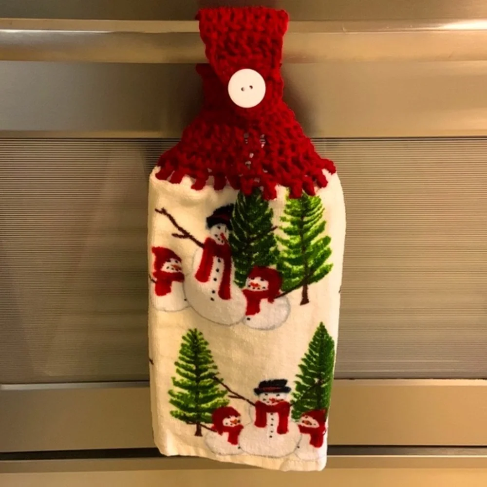 Hand Crafted  Snowmen Crochet Top Hanging Kitchen Dish or Bathroom Hand Towels - Picture 8 of 10